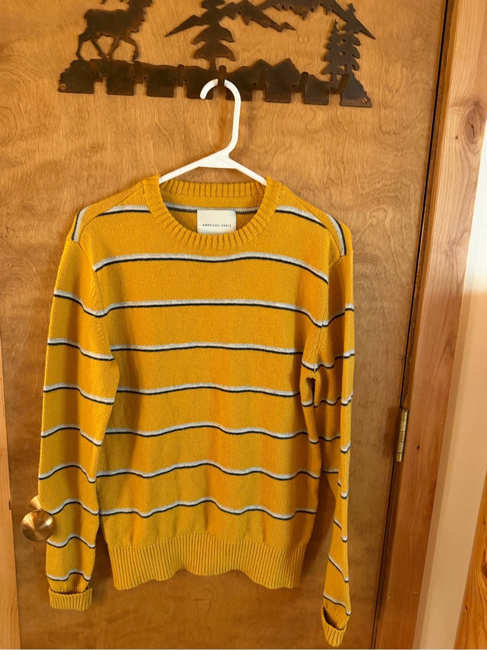 American Eagle Outfitters Women’s Mustard Yellow Striped Crewneck Sweater
